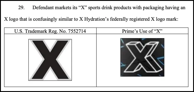 x hydration logo on the left, prime x logo on the right