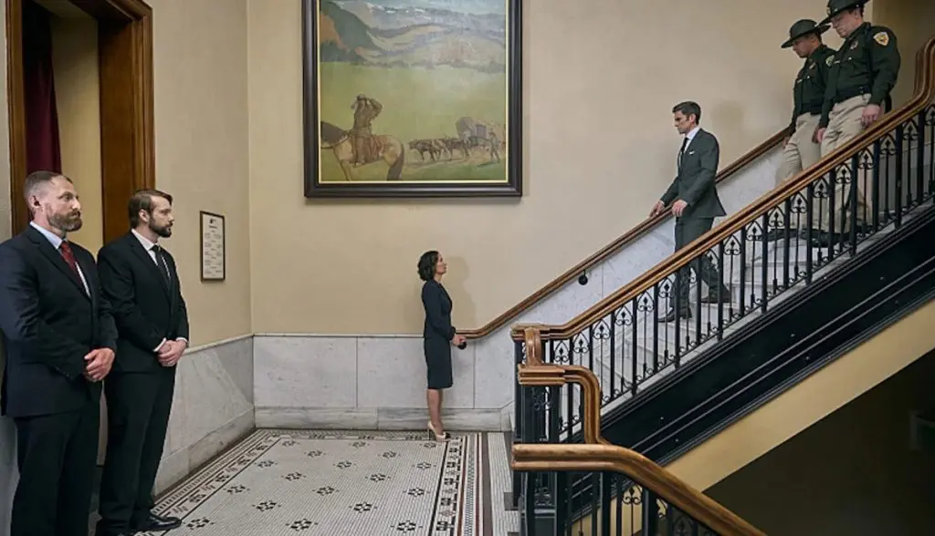 Yellowstone Season 5 Episode 9: Jamie walking down the stairs