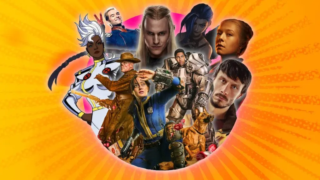 A collage of the best hows of 2024 including Rings of Power, House of the Dragon, Fallout, Baby Reindeer