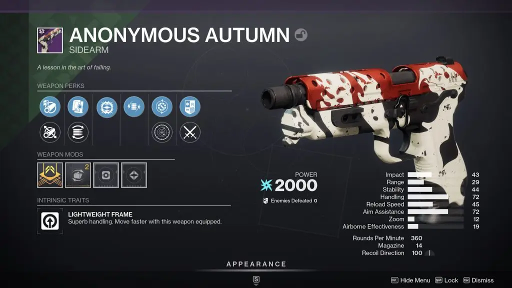 The Anonymous Autumn sidearm in Destiny 2.