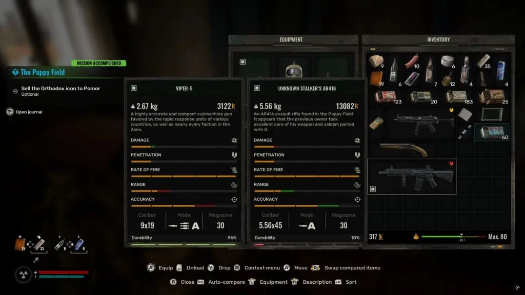 The stat page for the Unknown Stalker's AR416