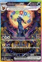 An image of Umbreon in the Prismatic Evolution Pokemon TCG set.