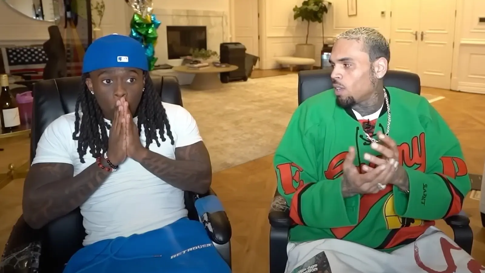 Kai Cenat and Chris Brown during Twitch Mafiathon 2