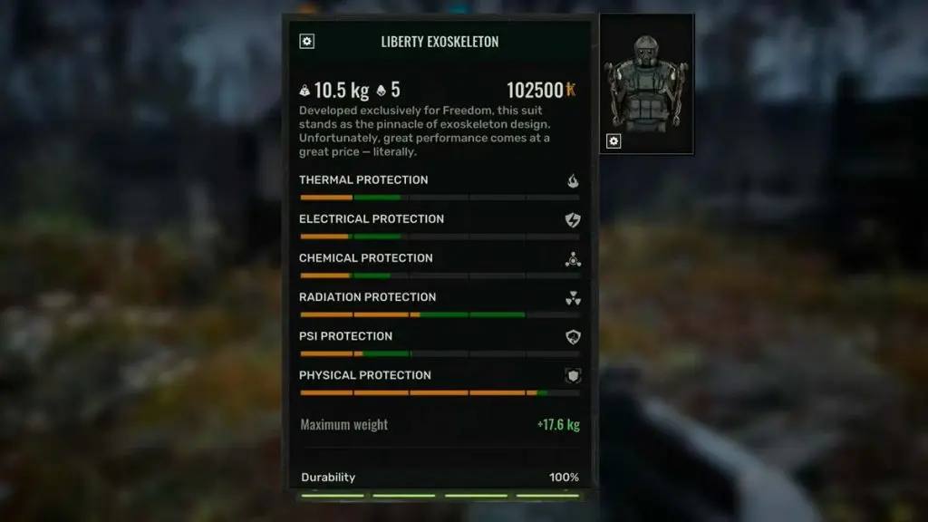 Liberty Exoskeleton stats