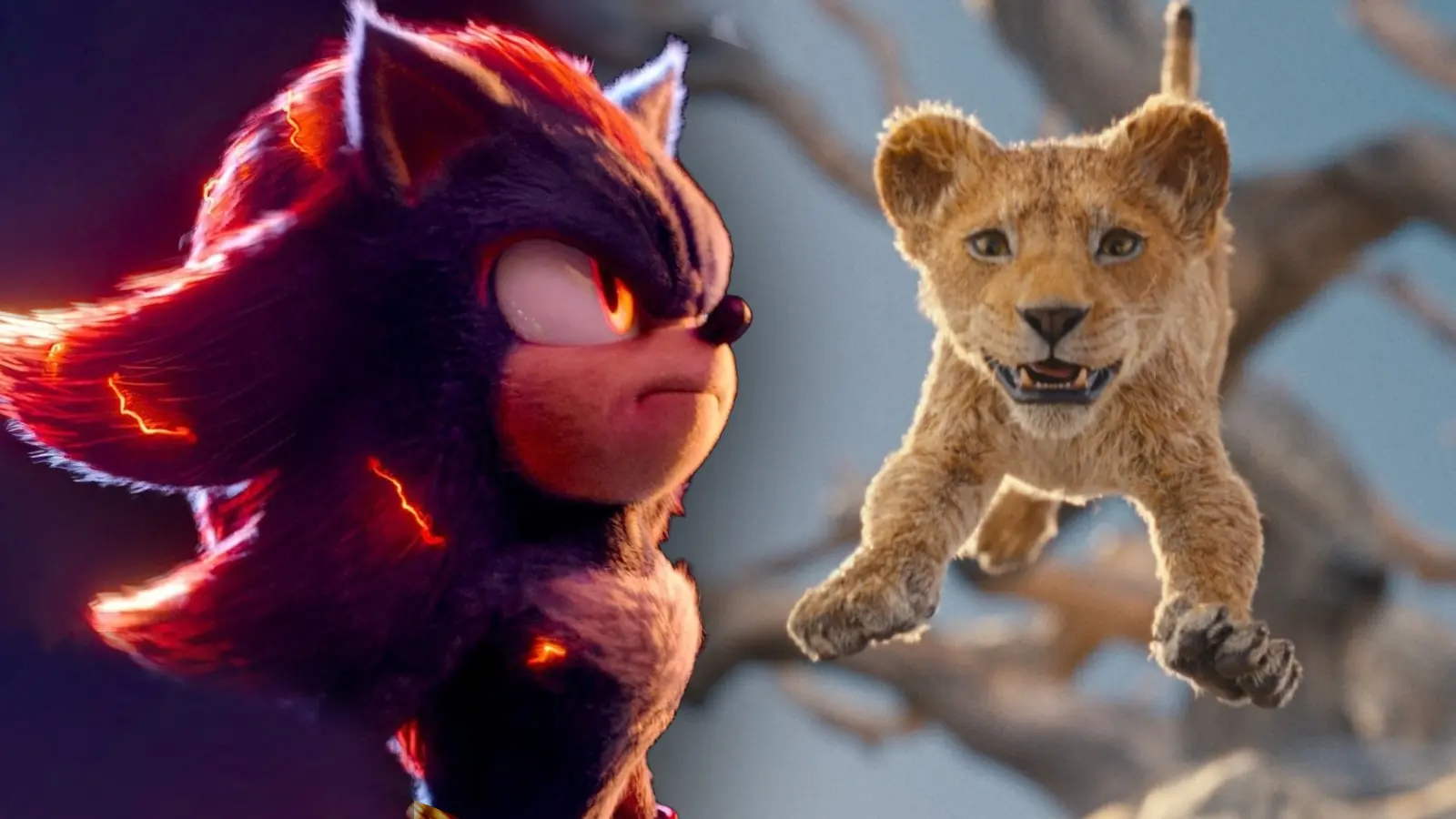 Shadow in Sonic 3 and a still from Mufasa