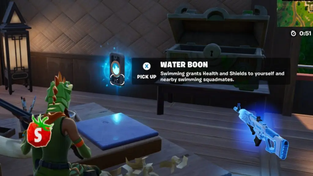 A screenshot featuring a Water Boon in Fortnite.