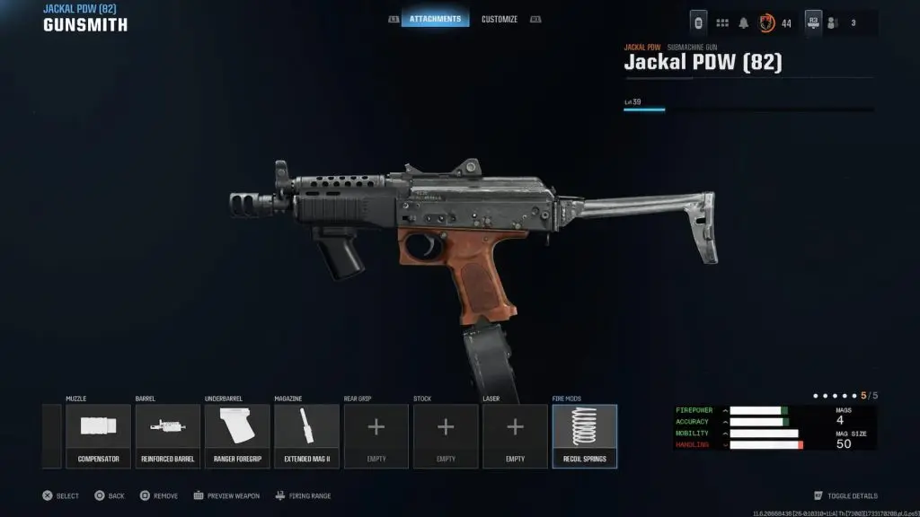 Screenshot of Jackal PDW attachments for Warzone Ranked Play