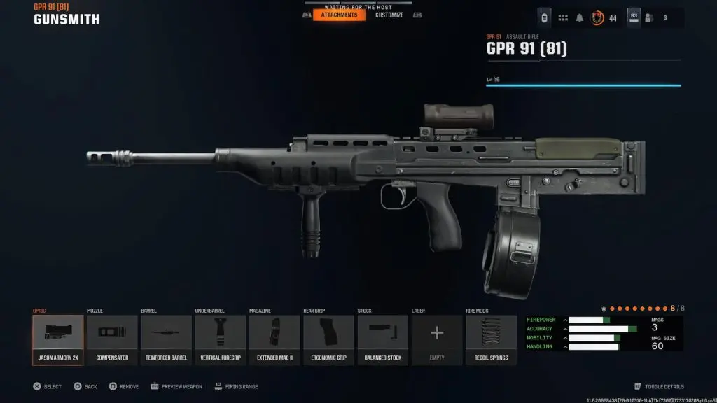 Screenshot of GPR 91 attachments with Gunfighter Wildcard equipped.