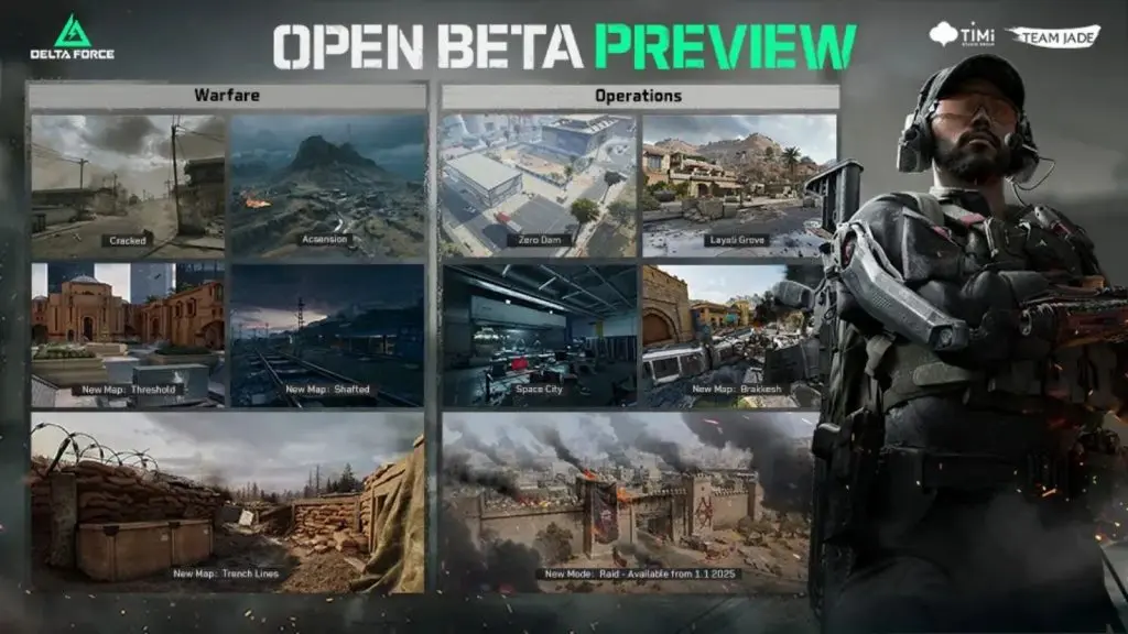 Graphic of all maps and modes in Delta Force Open Beta