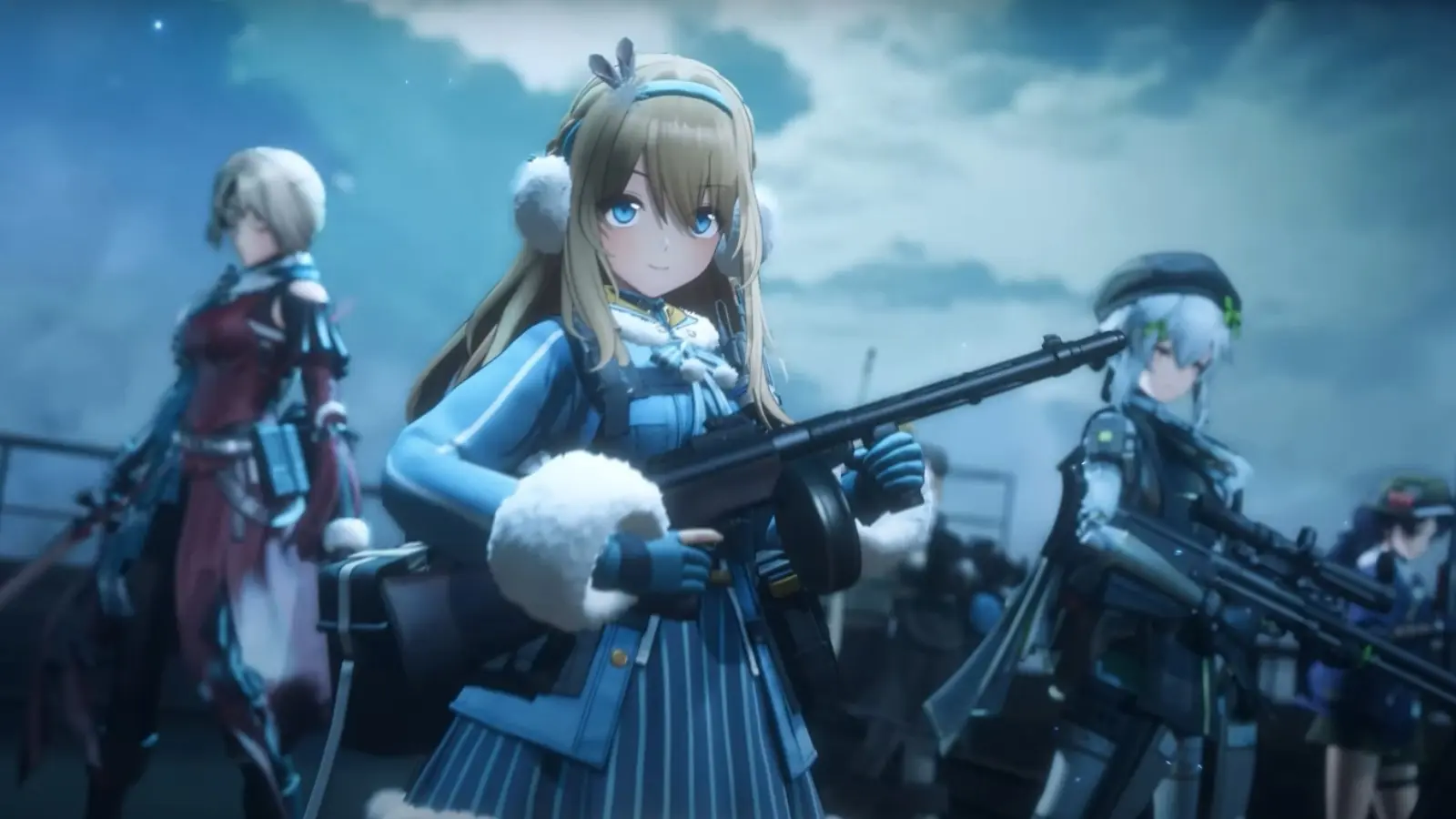 A screenshot from the Girls Frontline 2' Exilium trailer featuring Dolls with their weapons.