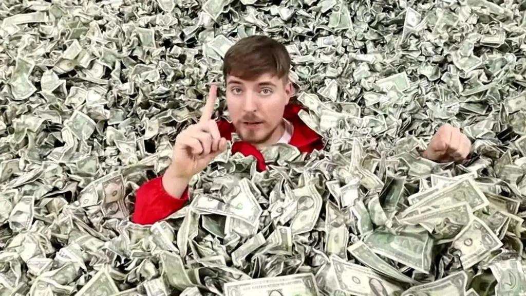 MrBeast surrounded by money