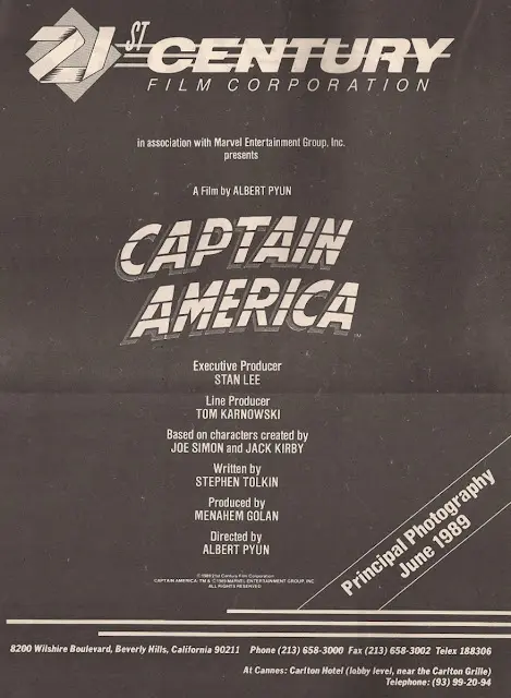 Captain America pre-production advert.