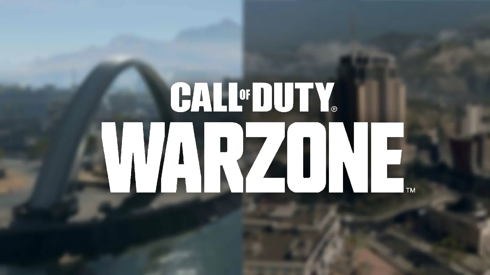 warzone logo with blurred background of al mazrah and verdansk