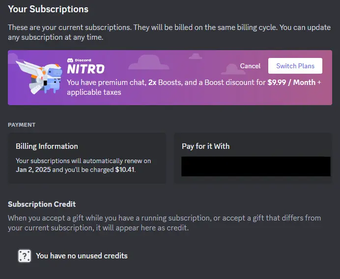 Discord subscription cancellation