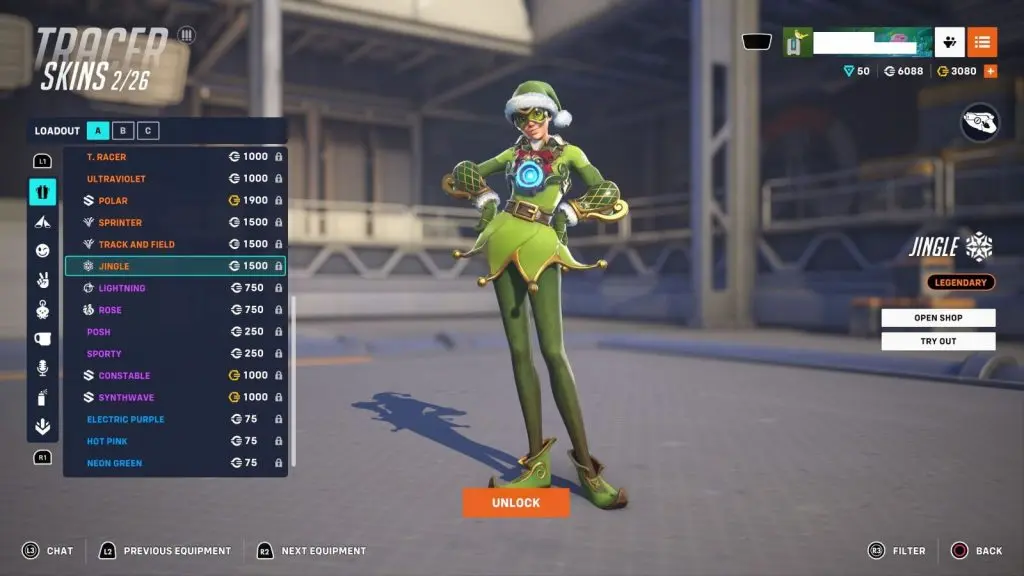 Jingle Tracer skin in Overwatch 2