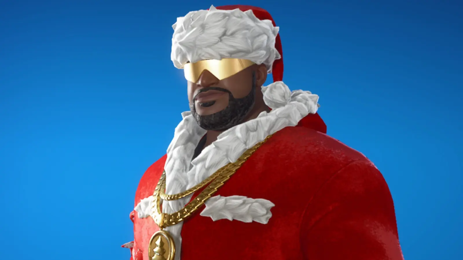 A screenshot featuring the Santa Shaq skin in Fortnite.