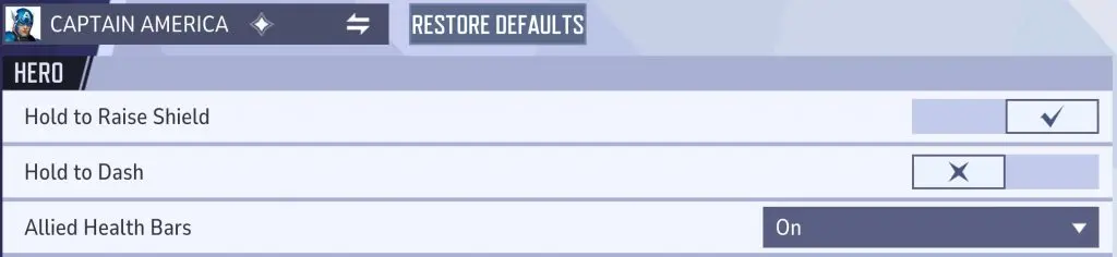 Marvel Rivals Captain America settings