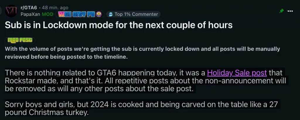 gta 6 subreddit has been locked down