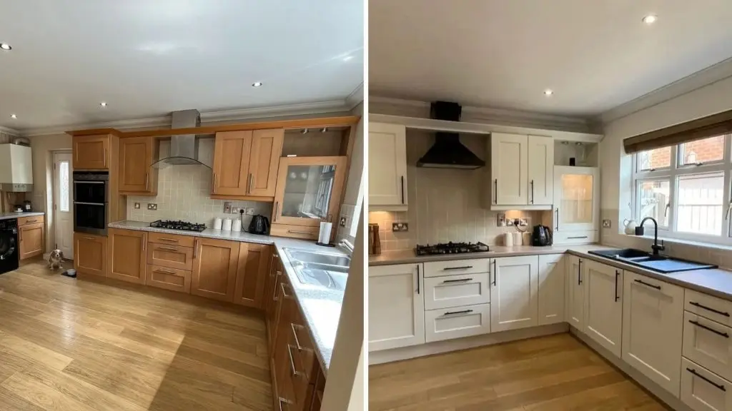 Amber and Dan’s kitchen before and after their renovation