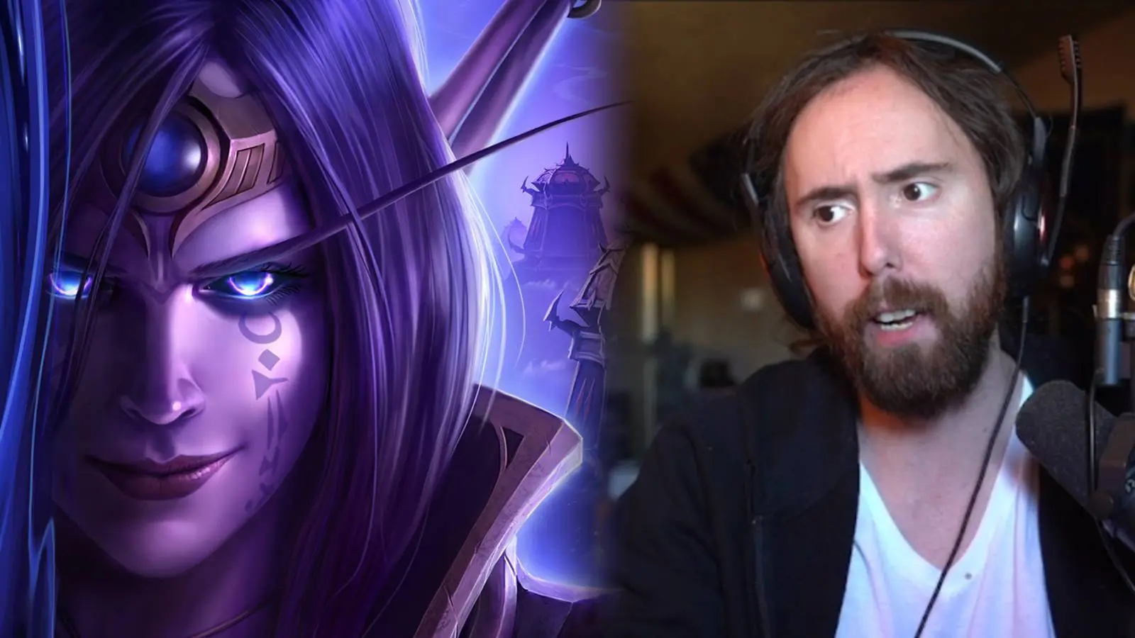 WoW The War Within cover next to Asmongold on stream