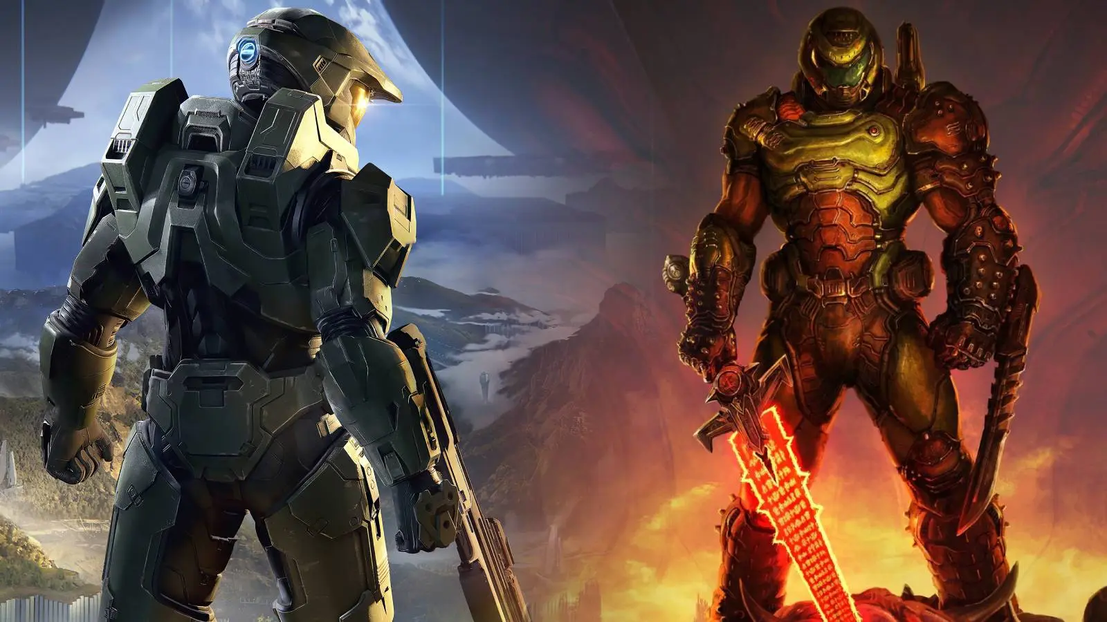 Master Chief next to Doom Slayer