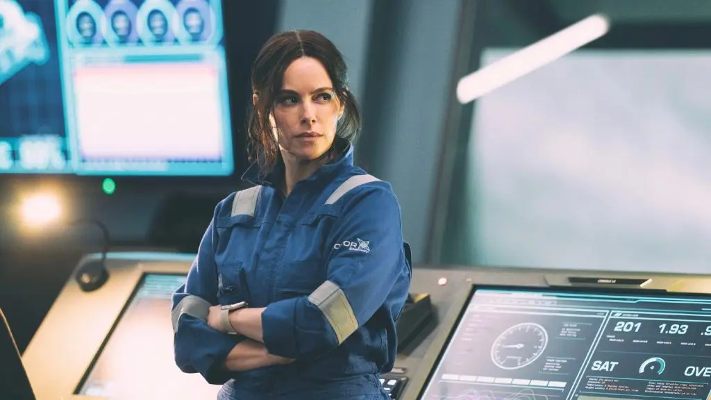 Emily Hampshire with arms crossed in The Rig Season 2.