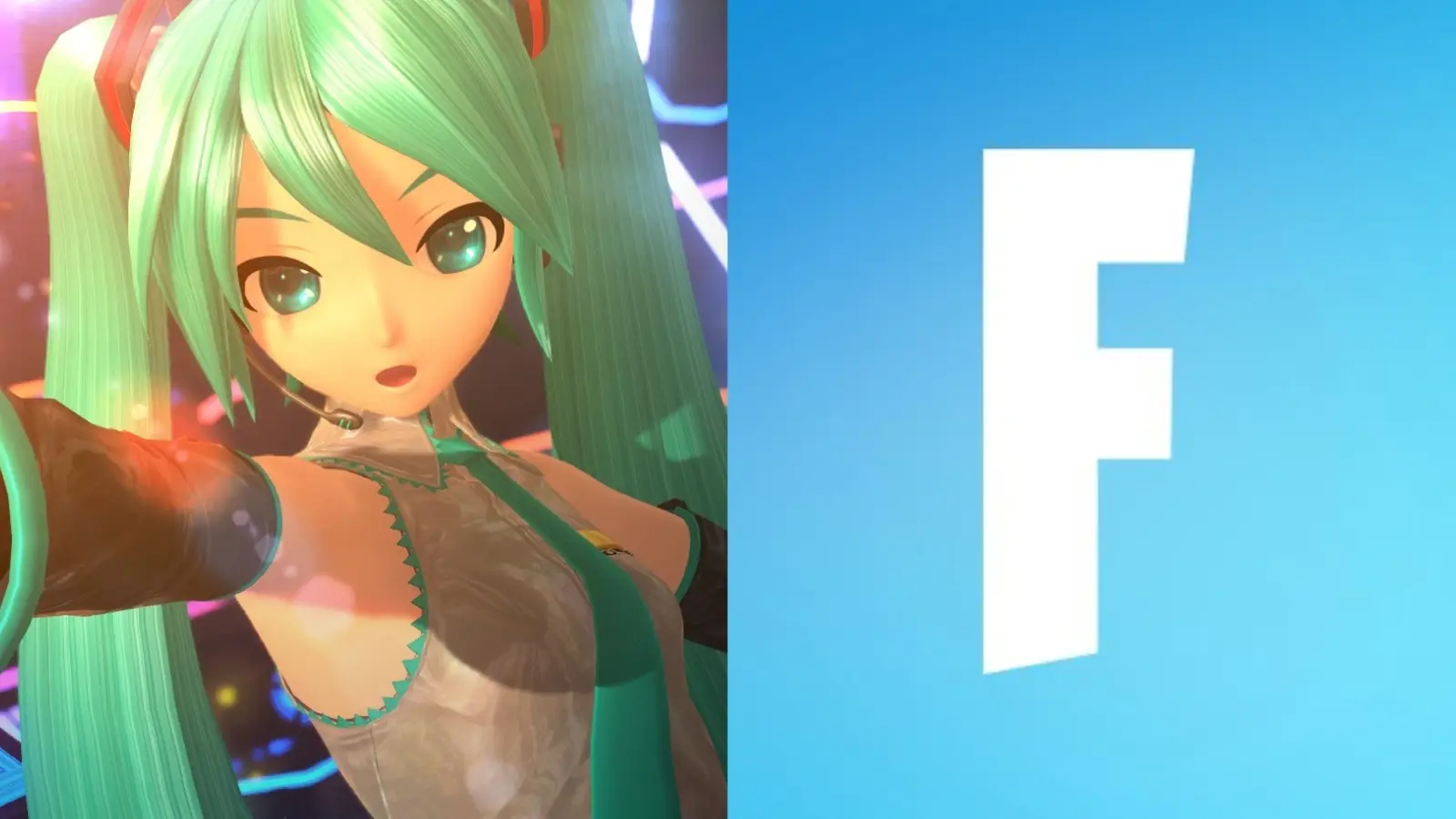 A screenshot featuring Hatsune Miku and Fortnite logo.