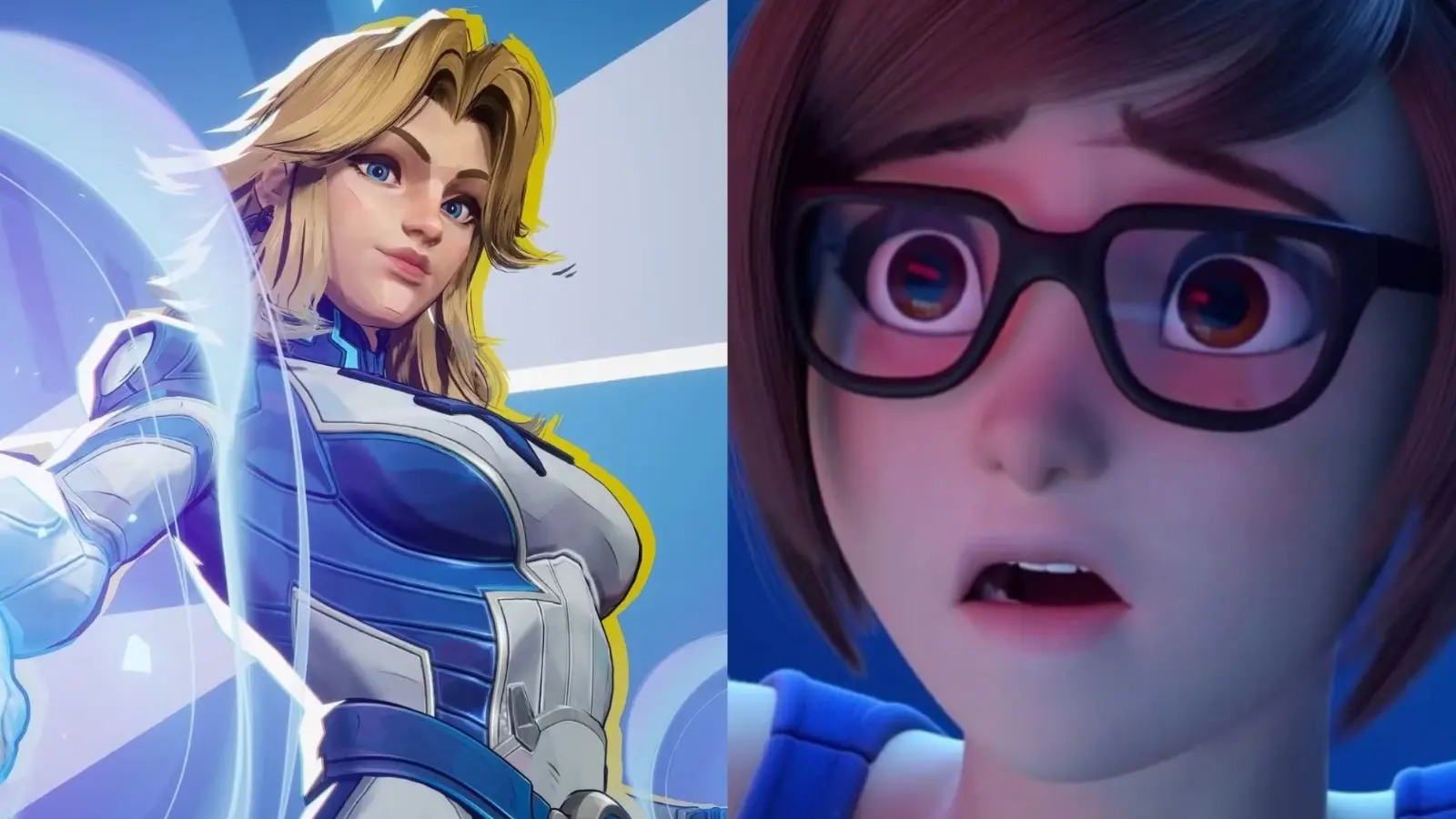 A screenshot featuring Marvel Rivals' Invisible Woman and Overwatch's Mei.