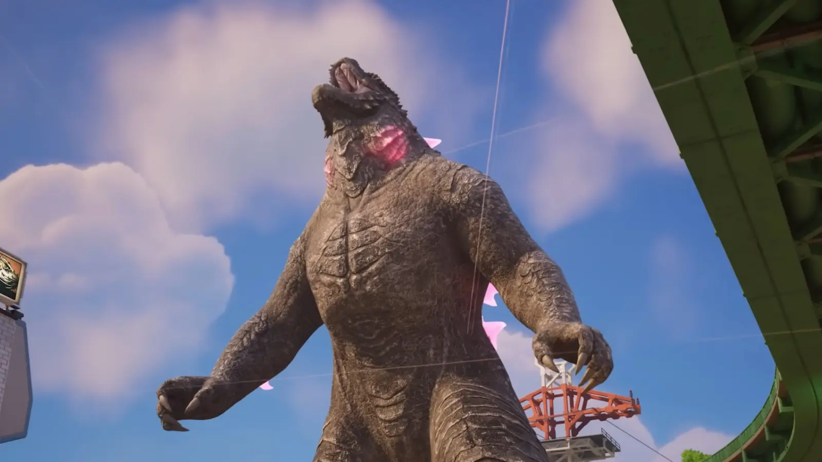 A screenshot featuring Godzilla in Fortnite.