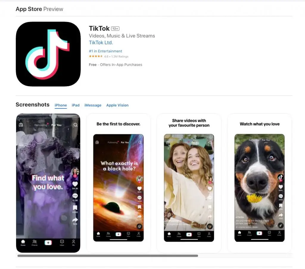 tiktok app store screen