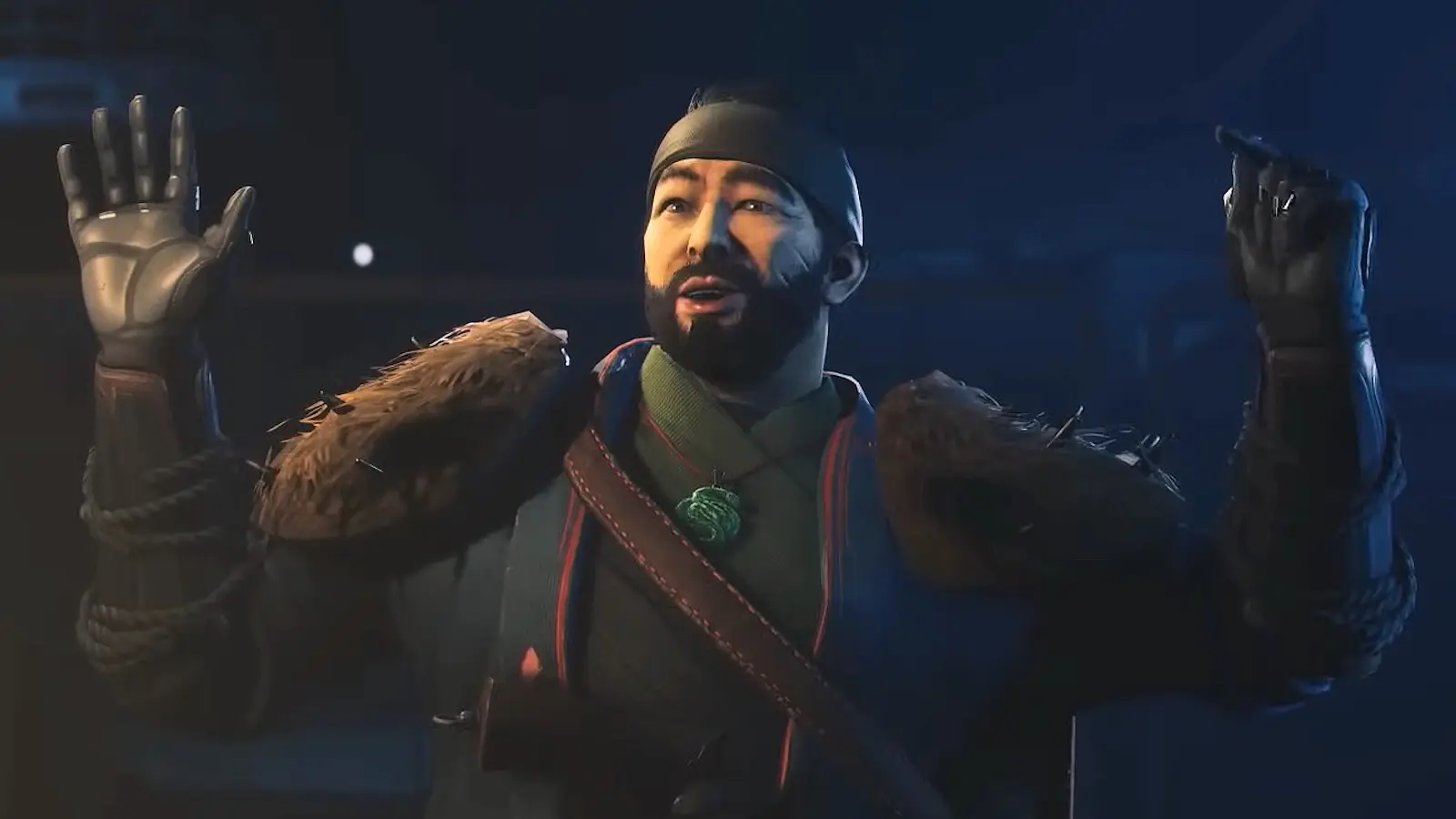 The Drifter from Destiny 2 holding up his hands.