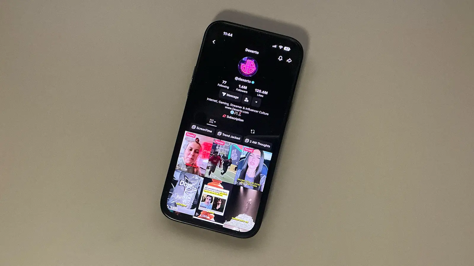 dexerto profile on TikTok on an iphone