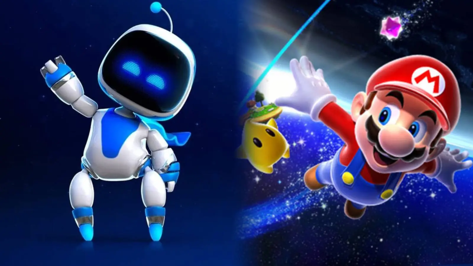 Astro Bot next to Mario