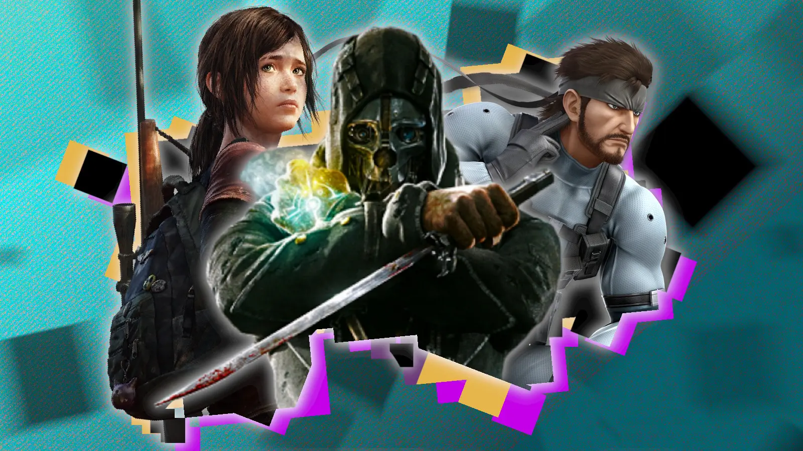 Corvoe, Ellie and Solid Snake alongside other characters