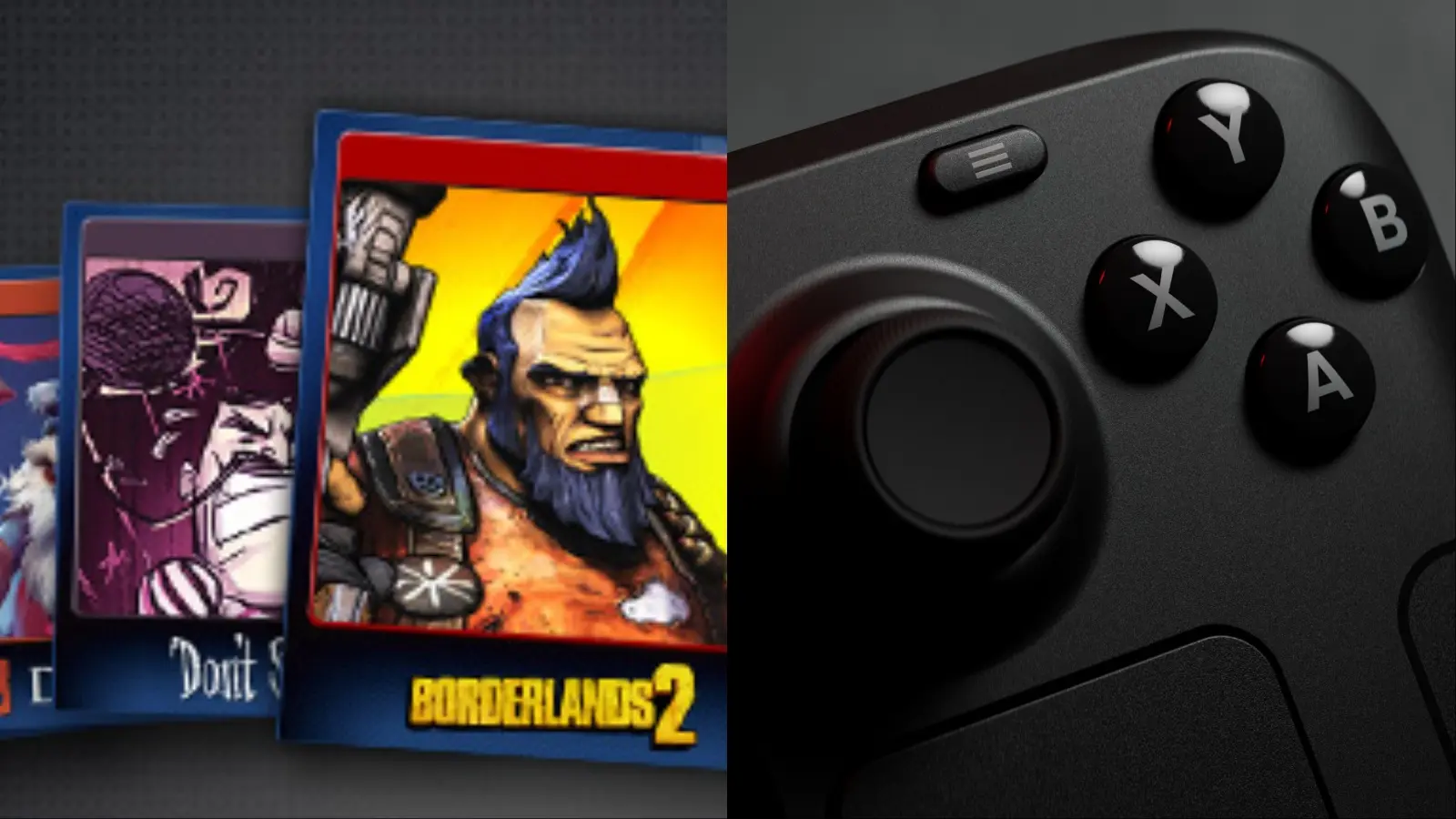 A screenshot featuring Steam trading cards and Steam Deck.