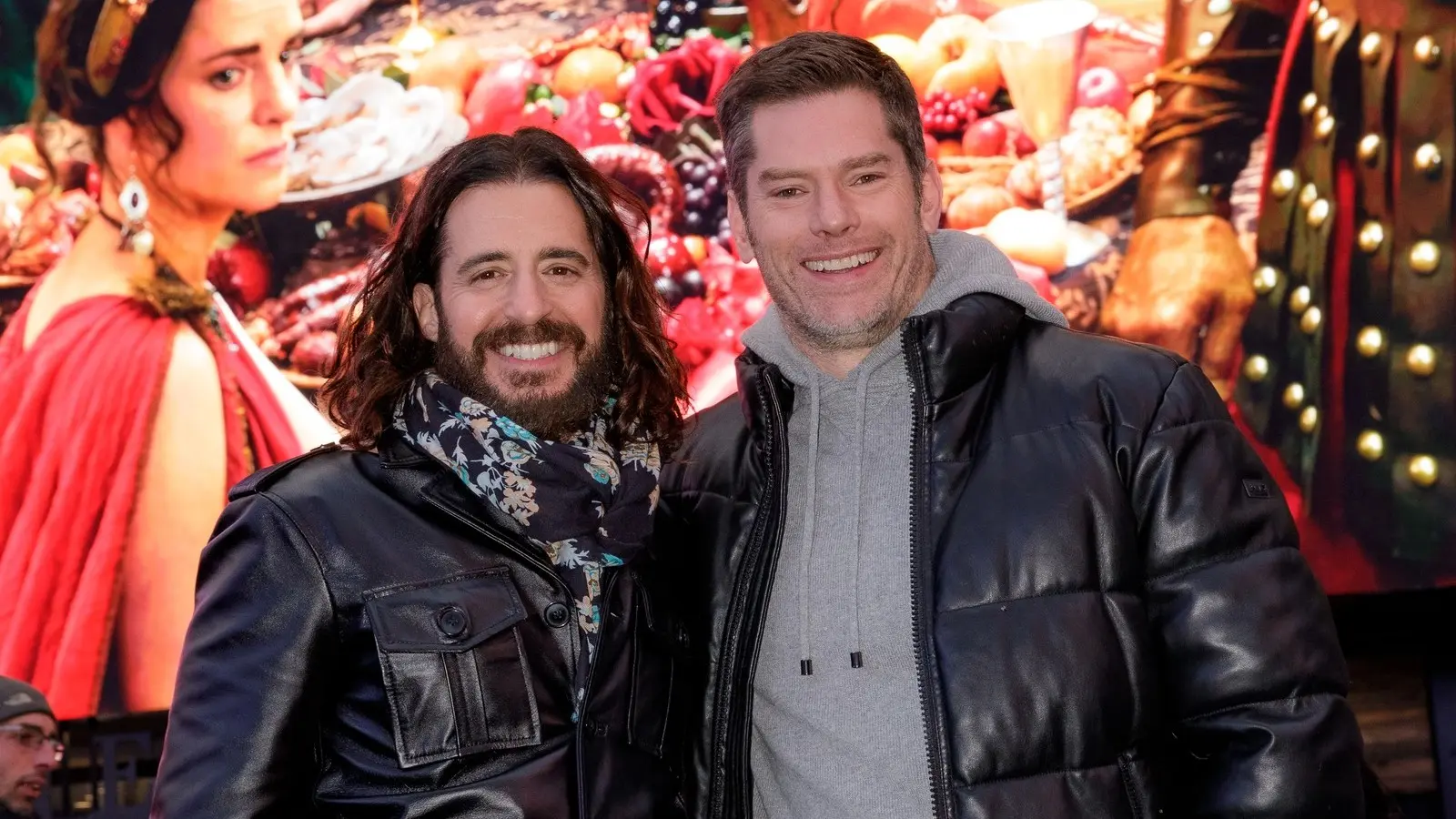 Jonathan Roumie and Dallas Jenkins in Times Square for The Chosen Season 5 promo