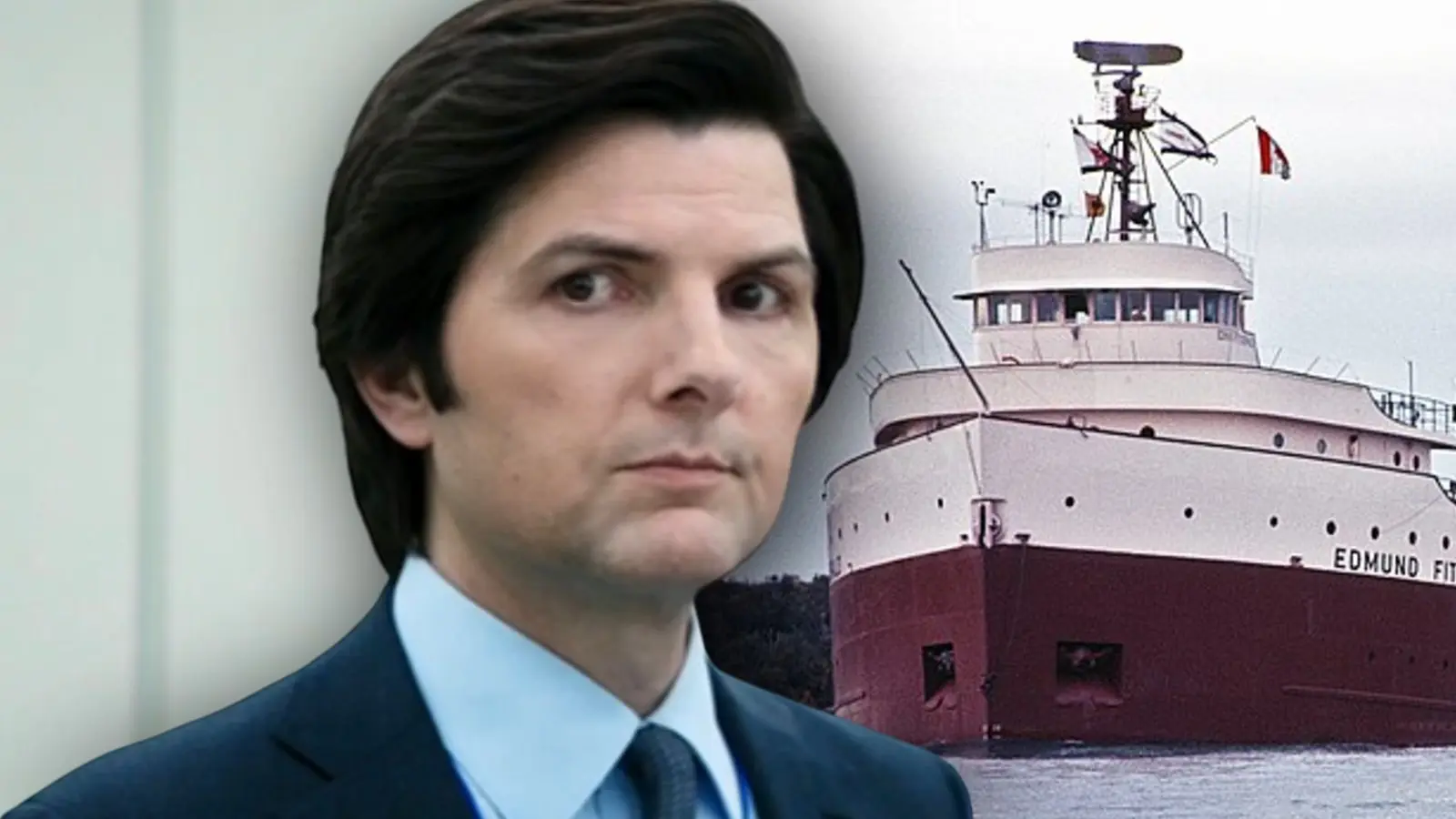 Mark in Severance Season 2 and image of the Edmund Fitzgerald