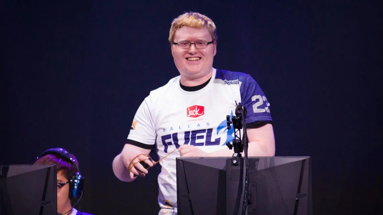 Seagull smiles after finishing a match in the Overwatch League with Dallas Fuel.